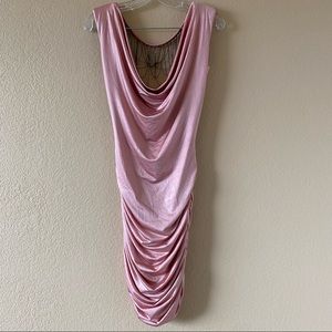 BEBE Mauve Shadows Ruched Sleeveless Scoop Neck Dress, size S